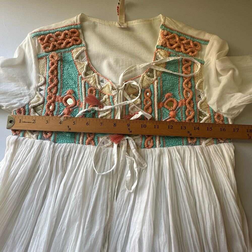 Raga Top Women Extra Small Cream Embroidered Coastland Babydoll Boho Festival - Picture 13 of 16